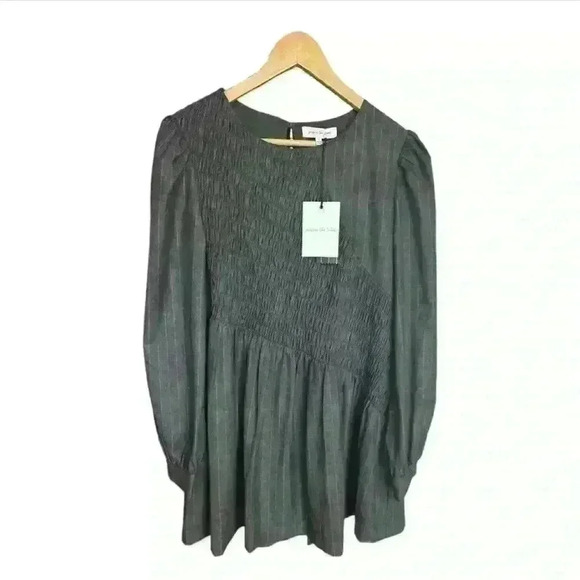 Jacquie the label Tiered Minidress size S charcoal gray with pinstripes. - Picture 1 of 8